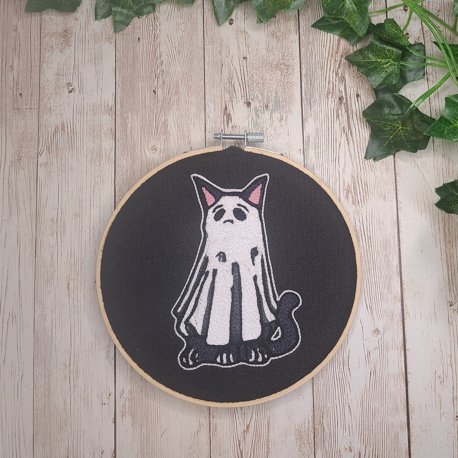 Ghost Kitten-5" Chainstitched Embroidered Hoop