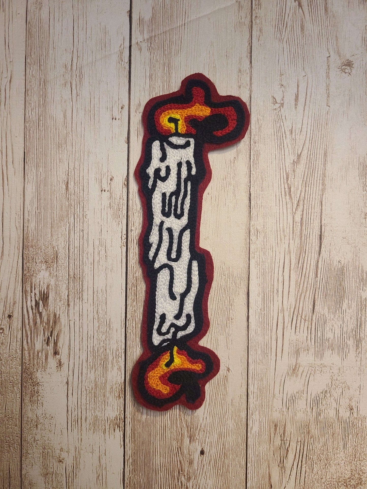 Burning At Both Ends Candle Tattoo Chainstitch Embroidered Patch