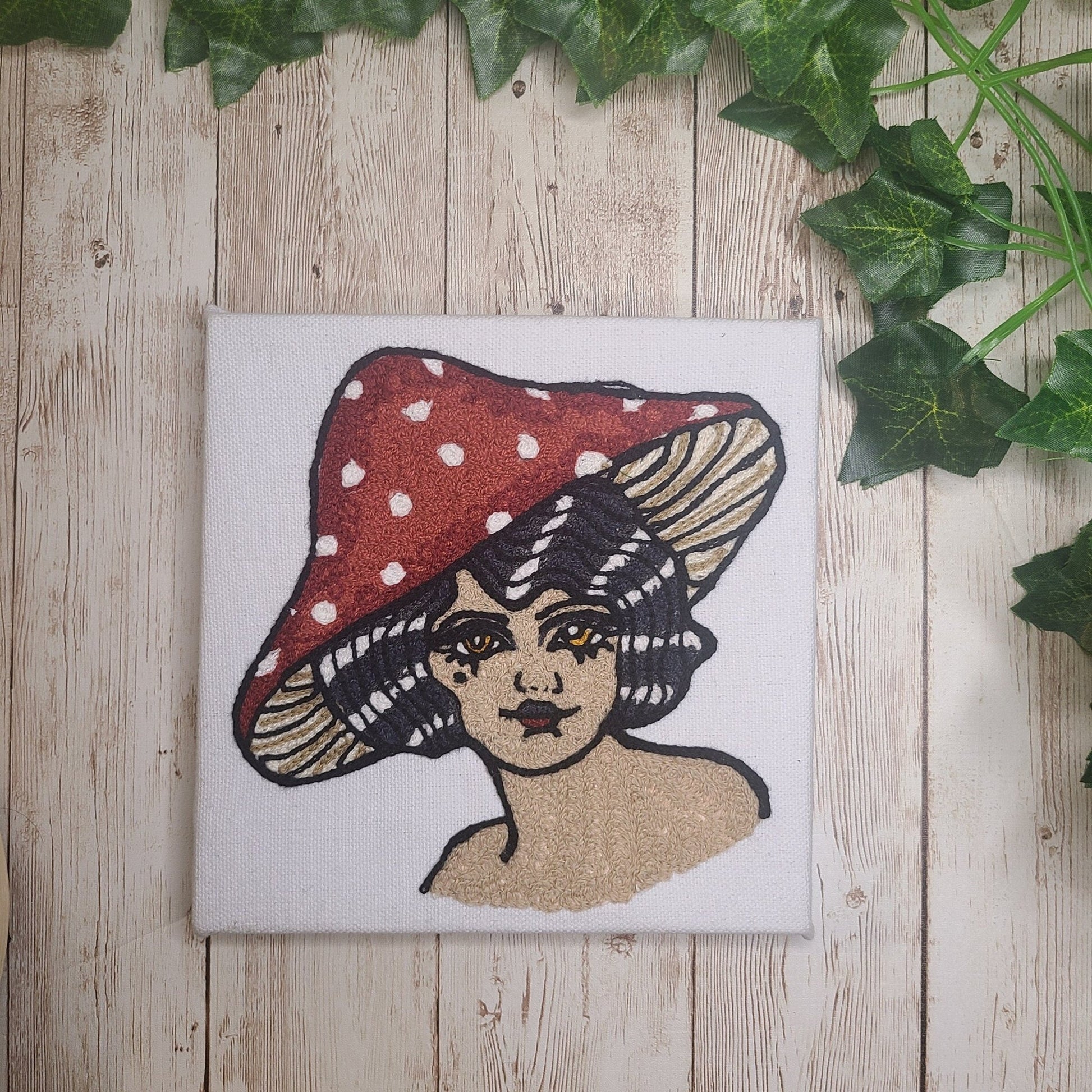 Mushroom Girl Embroidered Canvas Wall Art
